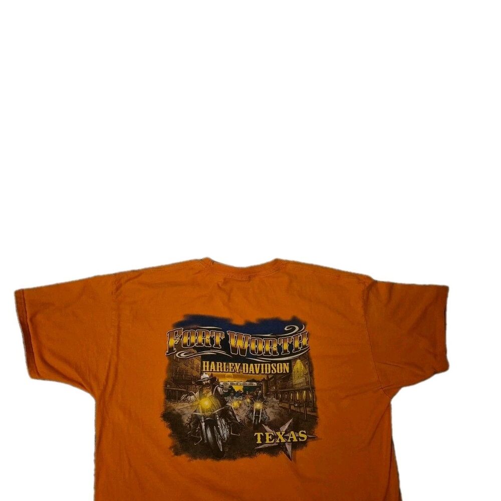 Harley Davidson Hanes Beefy Orange T Shirt 2XL Fort Worth Stock Show